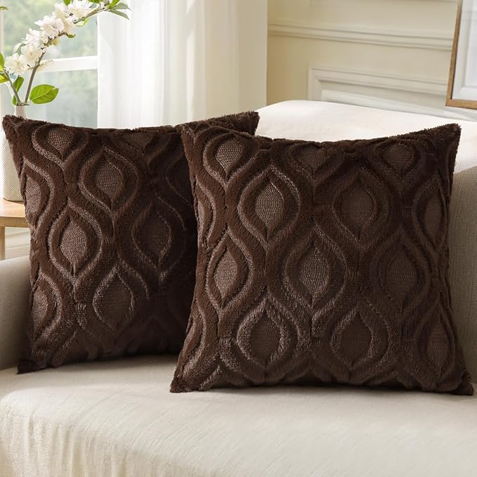 decorUhome Throw Pillow Covers 26x26 Inch Set of 2, Soft Plush Faux Wool Dark by decorUhome