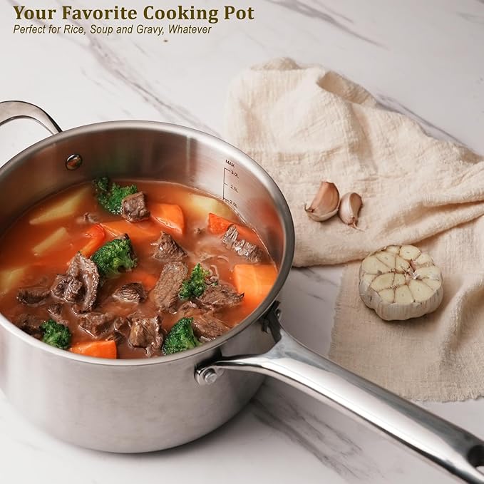 5 QT Saucepan with Lid, 3-Ply Stainless Steel Stockpot, Induction Compatible - Image 7