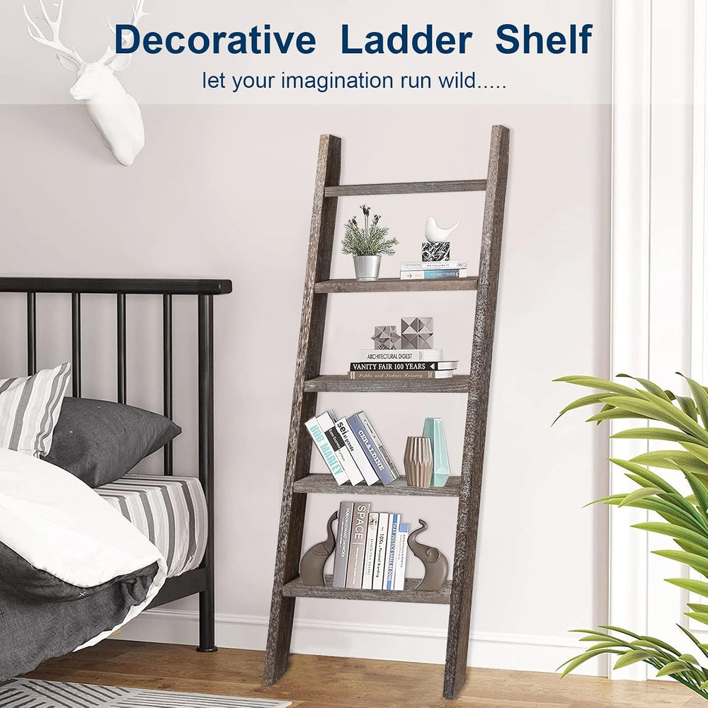 Natsukage Rustic Wooden Blanket Ladder - Farmhouse Decorative Ladder Shelf fo...