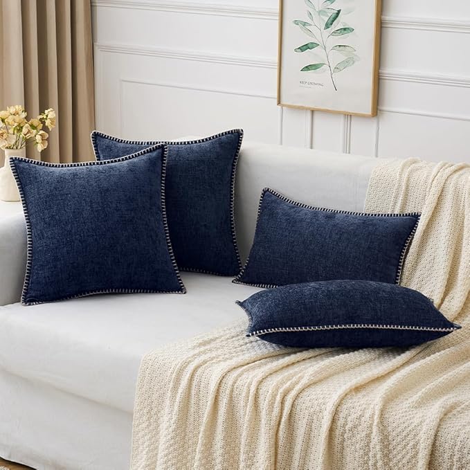MIULEE Pack of 2 Couch Throw Pillow Covers 18x18 Inch Navy Blue Farmhouse - Image 5