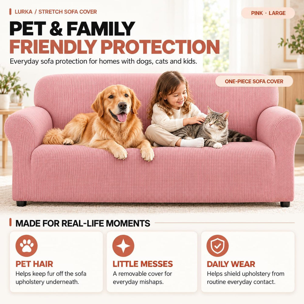 LURKA Stretch Couch Cover for Sofa, 1 Piece 3 Cushion Slipcover, Pink