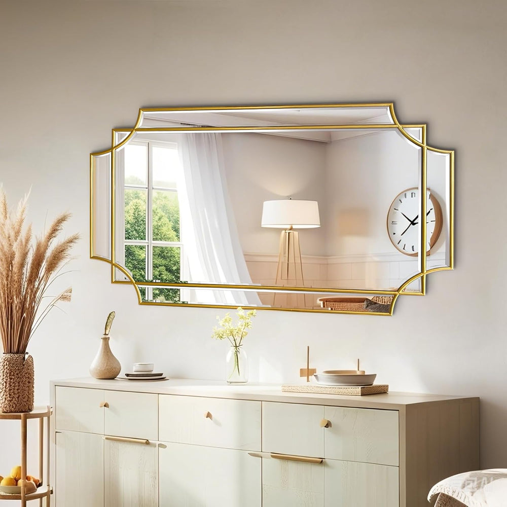 HQiJun Wall Mirror Full Length, 47" x 24" Gold Wood Framed Full Bod...