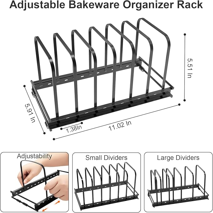 Cutting Board Organizer Rack, 7 Slots Metal Rack Cookie Baking Sheet, Pot Pan - Image 3