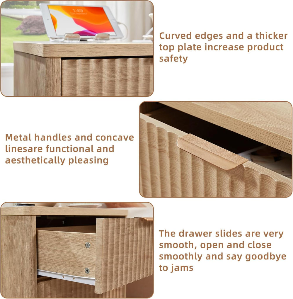 LEYAOYAO 23" Wide Fluted Farmhouse Night Stand Set of 2 with Charging St...
