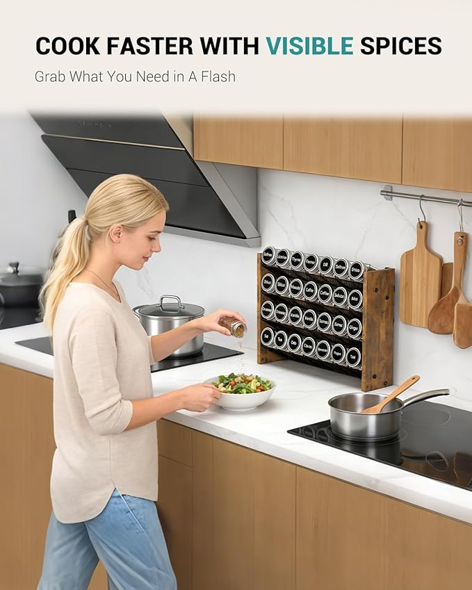 NESAPTO Spice Rack Organizer for Cabinet, Wood 4-Tier Vertical Seasoning - Image 4
