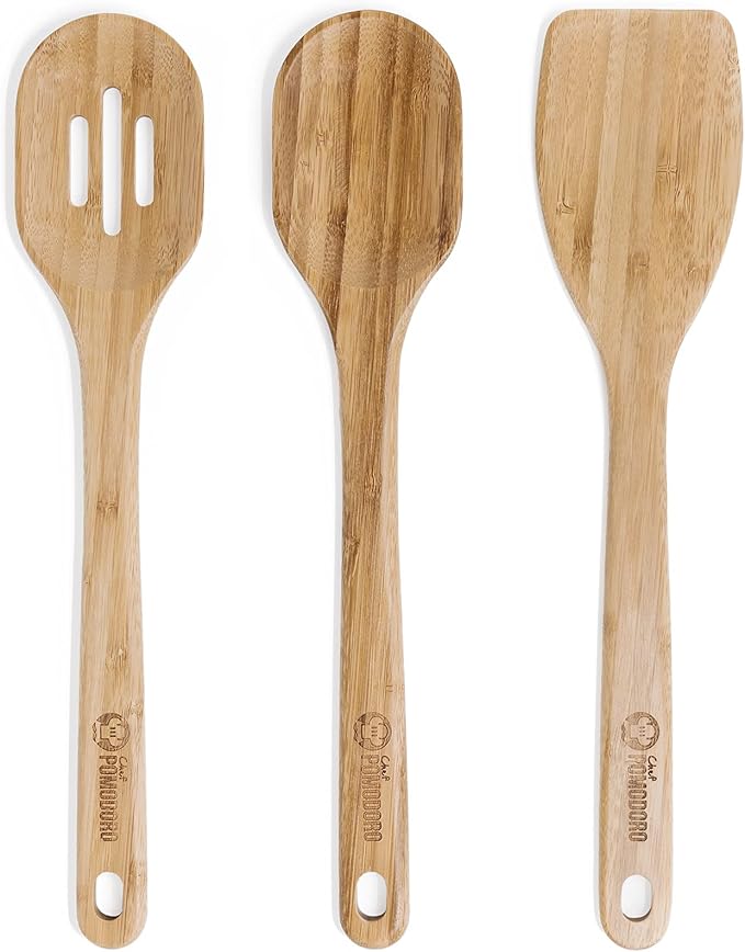 Chef Pomodoro Bamboo Cooking Utensils 3-Piece Set, Large 12.5-Inch Wooden by ChefPomodoro