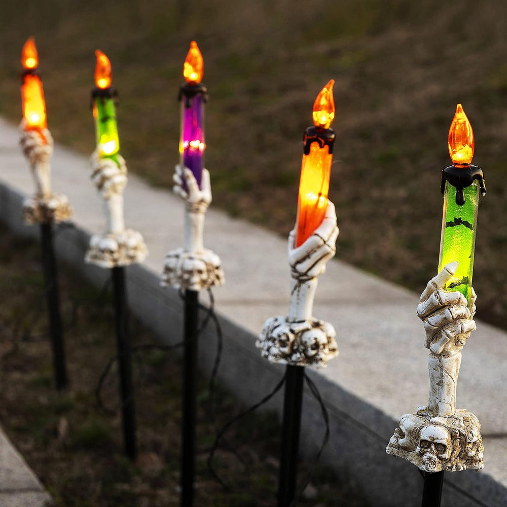 WATERGLIDE Halloween Decoration Candle Light Stakes, 10 Pack Skeleton Hands H...