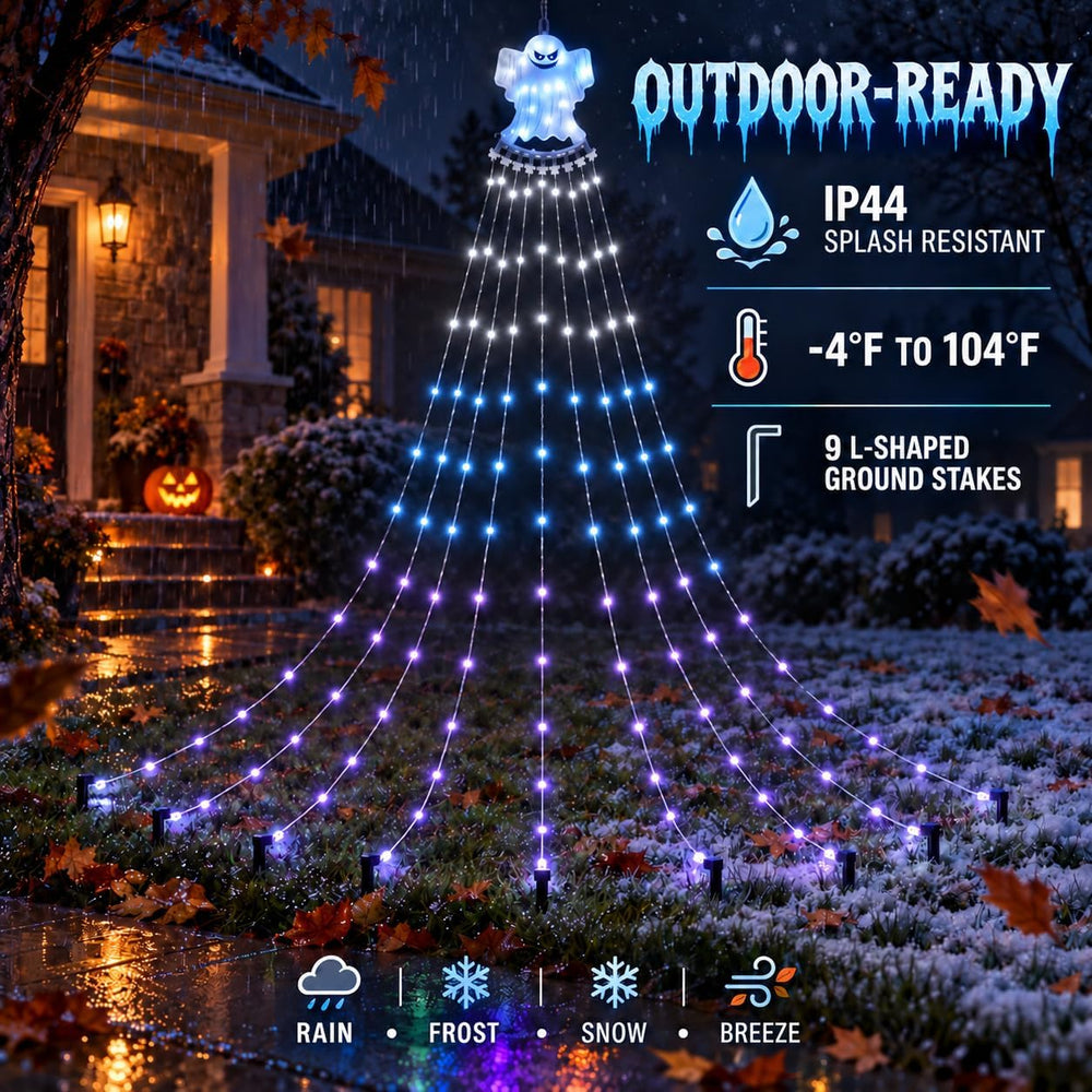 17FT RGB-IC Halloween String Lights Outdoor with Ghost Topper