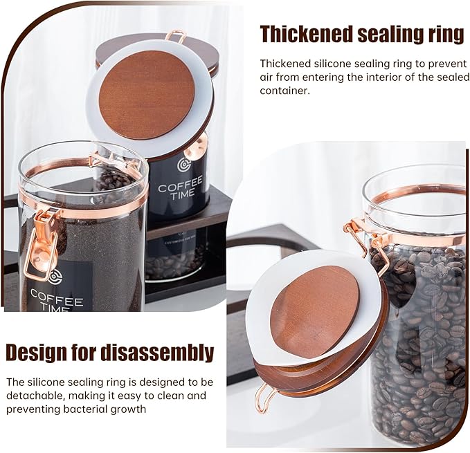 Glass Coffee Canister Set with Wooden Shelf, 2 Pack 45oz Airtight Food Storage