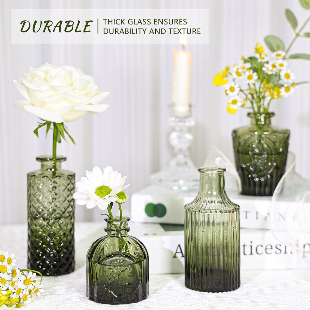 SUPMIND 12pcs Glass Bud Vase Set, Green Small Flower Vases for Centerpieces