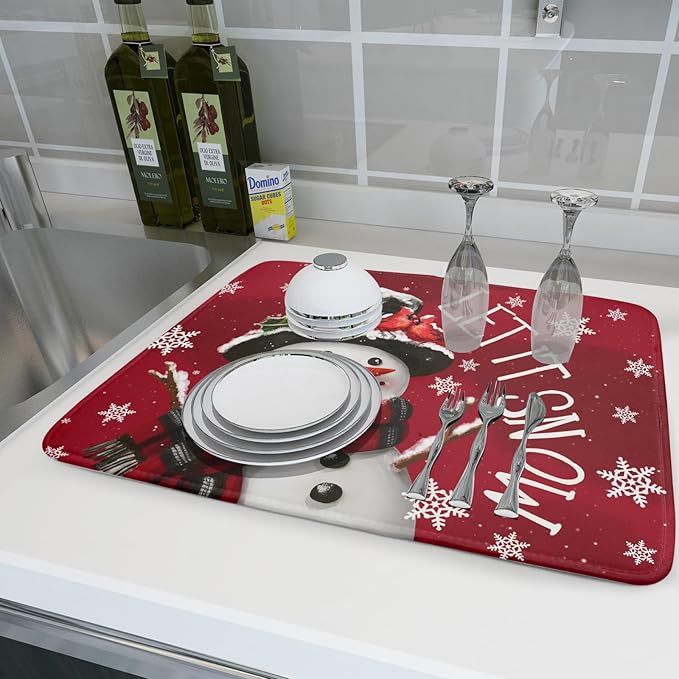 Winter Snowman Dish Drying Mat for Kitchen Counter 18x24 Inch Christmas Dish - Image 6
