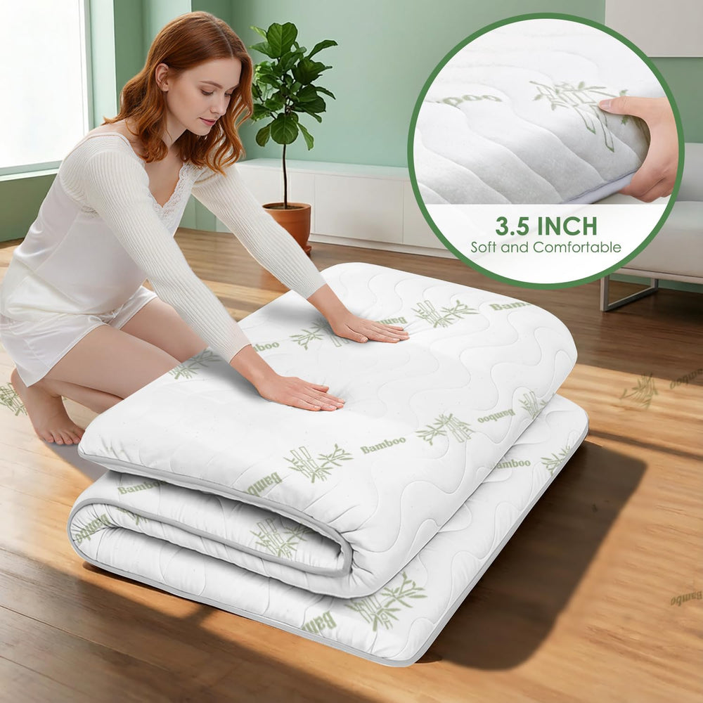 Japanese Floor Futon Mattress, 3.5" Thick Viscose Derived from Bamboo Queen