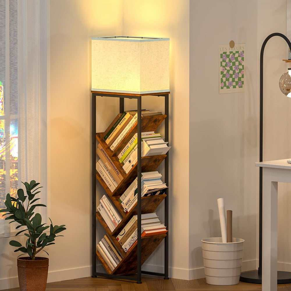 Tree Bookshelf with Light - 8 Tier Floor Standing Tree Bookshelf for Hardcove...