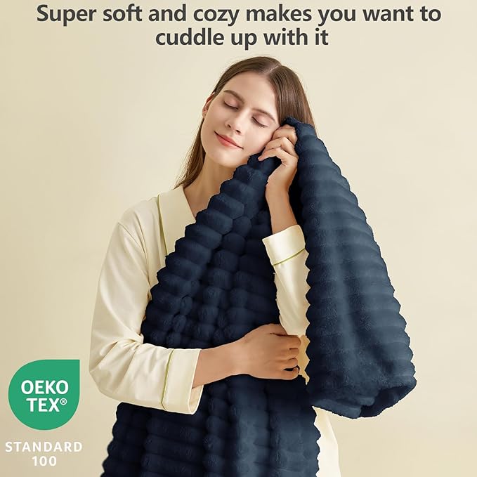 HIMEET Navy Blue Ribbed Throw Blanket - Image 2