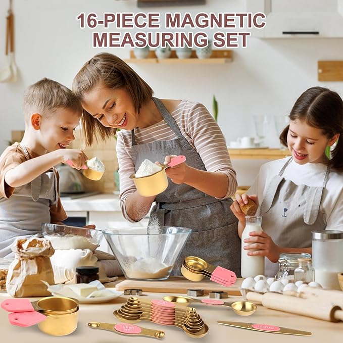 16-Piece Stainless Steel Measuring Cups and Spoons Set, Strong Magnetic Nesting