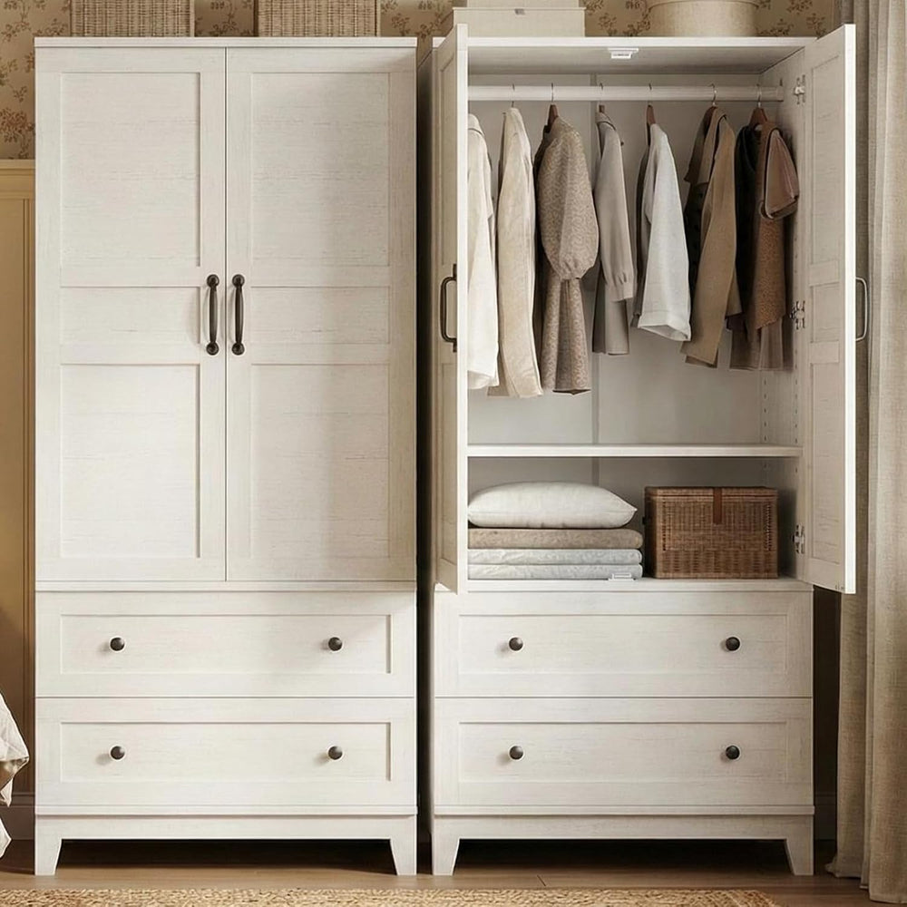 IDEALHOUSE Armoire Wardrobe Closet with 2 Drawers, 72" Tall Wooden Cloth...