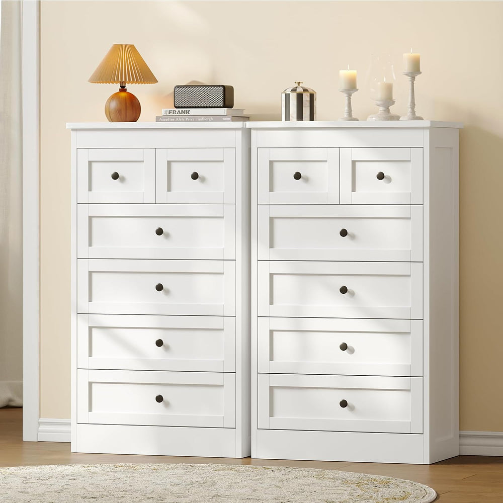 wanan Tall 6 Drawer Dresser for Bedroom, White Modern 43.3'' Tall Woo...