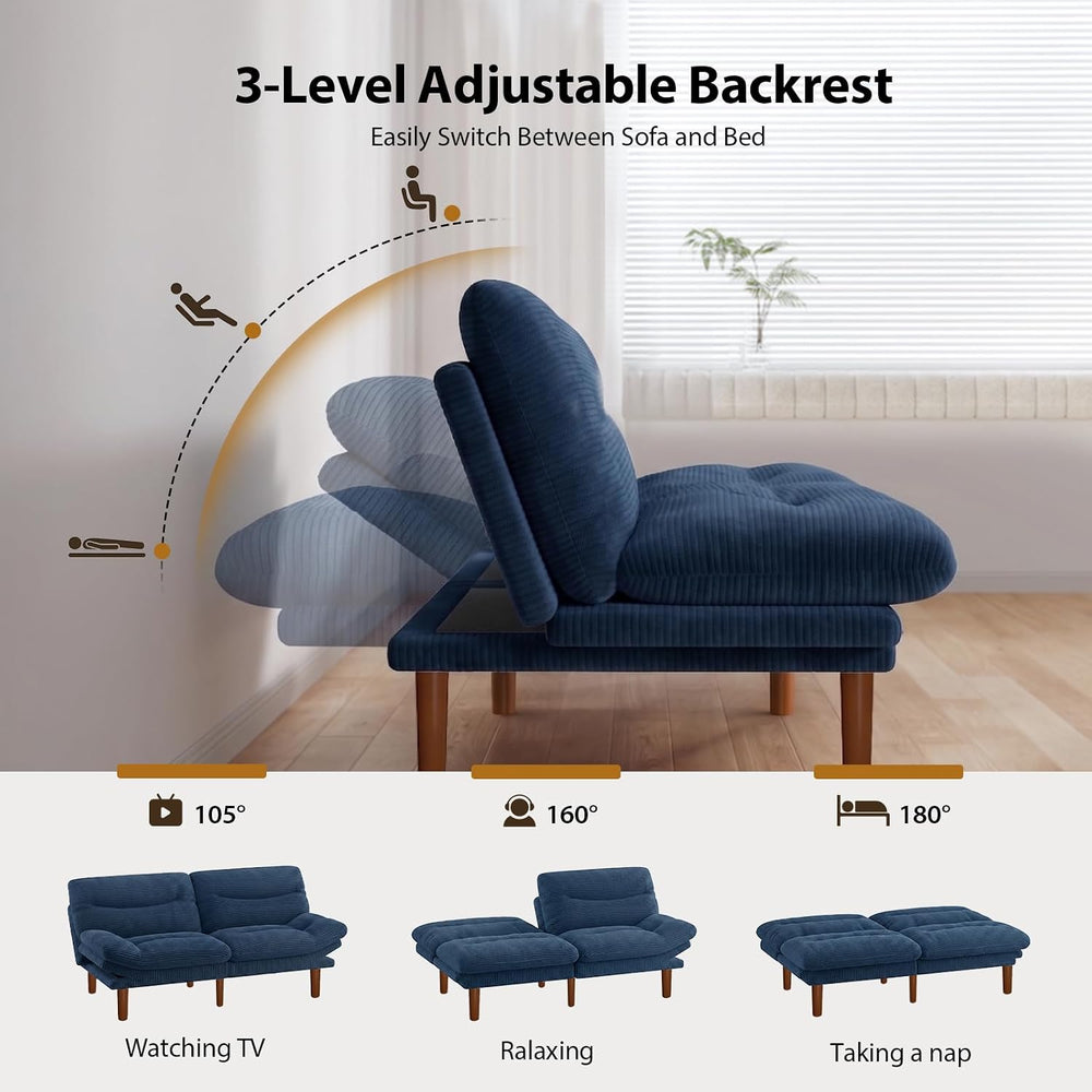 Pipishell Convertible Futon Sofa Bed, Corduroy, 66 inch, Dark Blue
