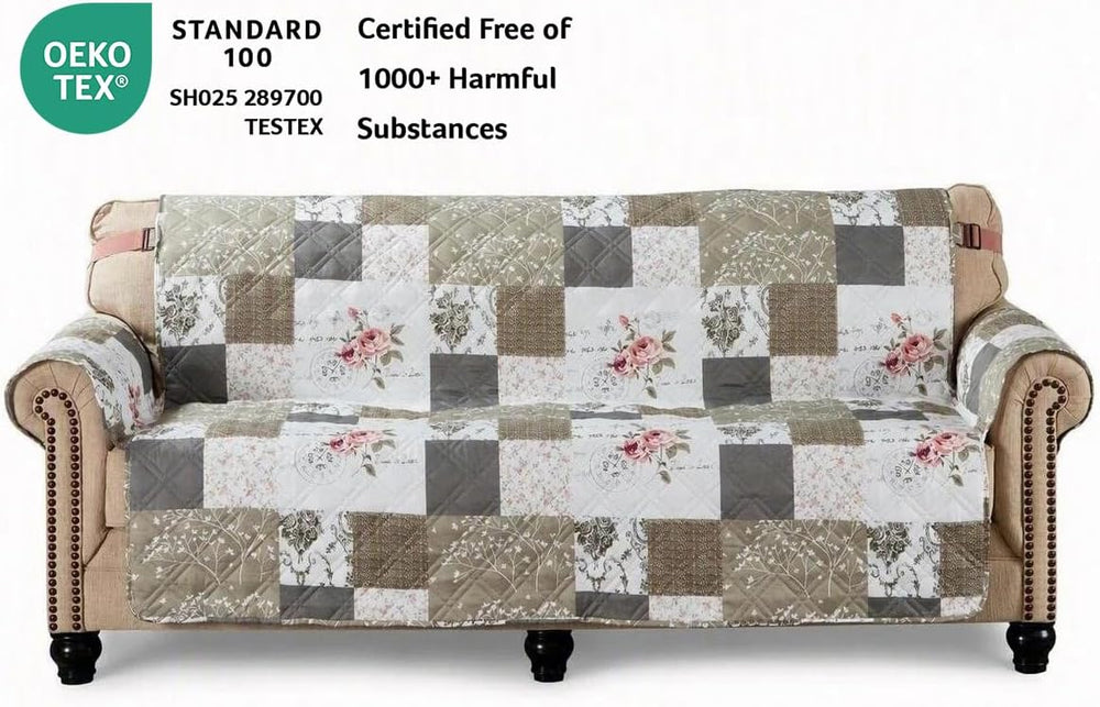 Brilliant Sunshine Pink Rose & Grey Toile Couch Loveseat Slip Cover