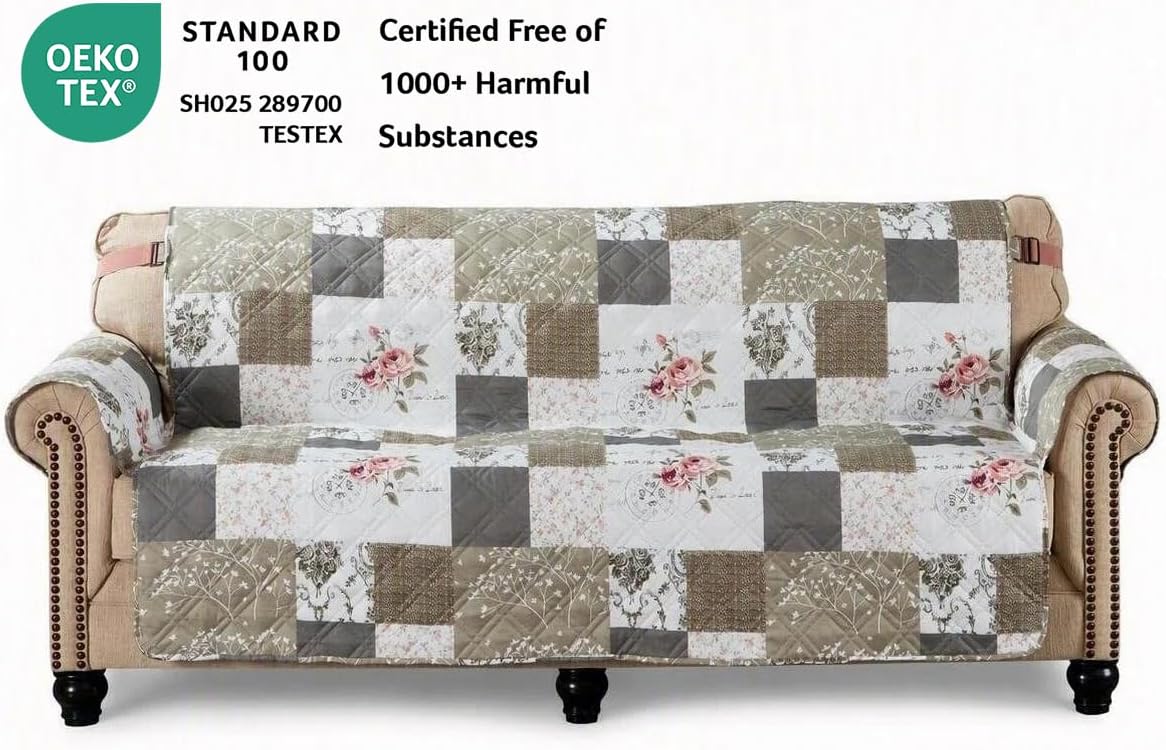brilliant sunshine pink rose & grey toile patchwork shown in use