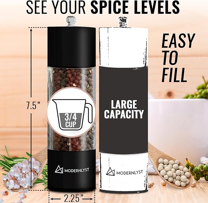 Manual Salt and Pepper Grinder Set of 2 | Large Round Salt and Pepper Shakers - Image 2