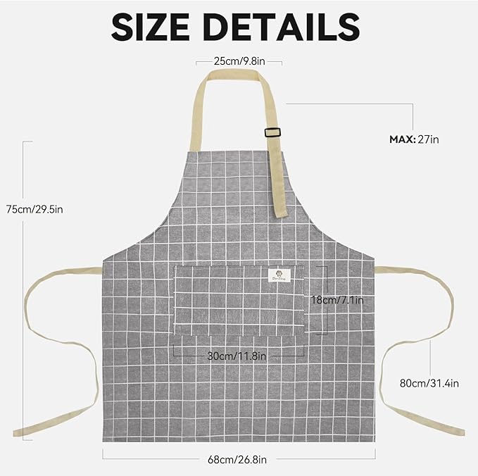 2 Pieces Aprons for Women with Pockets, Cotton Linen Waterproof Kitchen Cooking - Image 2