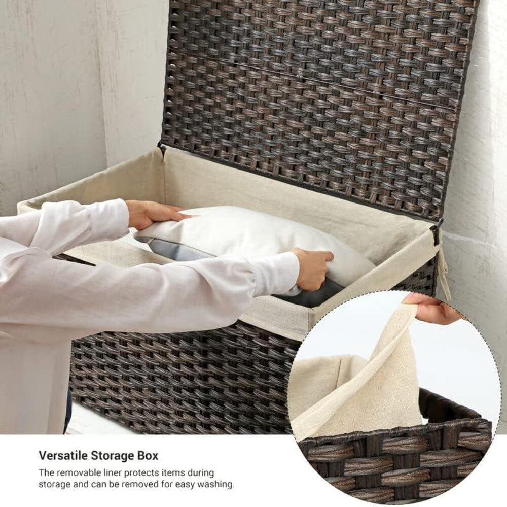 SONGMICS Woven Storage Basket with Lid, 42.3 Gallon (160L), Foldable