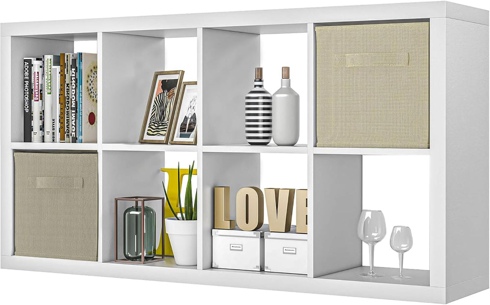 furtble Bookshelf with Storage Bins, 8-Cube Storage Organizer with Back Panel...