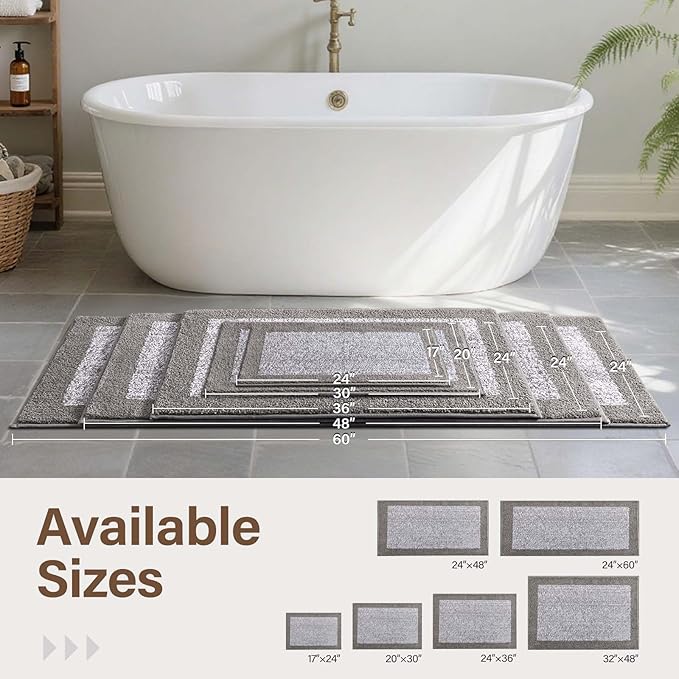 70x24 Long Bathroom Rugs Washable Non Slip, Light Grey Bath Mat - Image 8