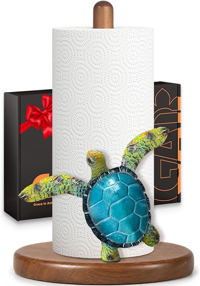Green Turtle Paper Towel Holder, Coastal Beach Ocean Home Decor by Unknown