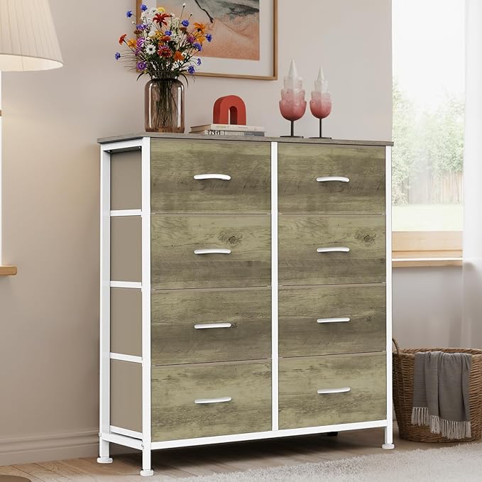 Sweetcrispy 8 Drawer Dresser for Bedroom Large Fabric Storage Tower Organizer