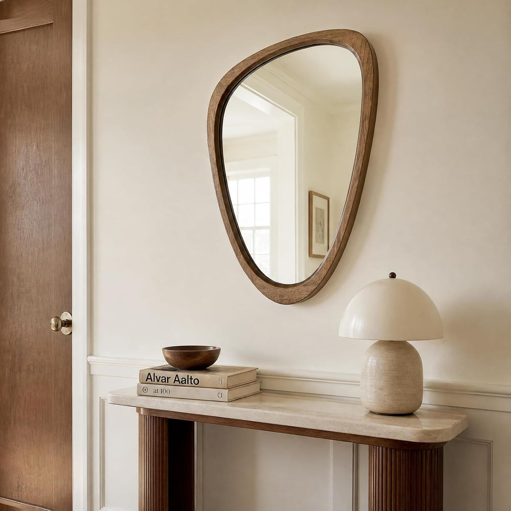 Asymmetrical Irregular Solid Wood Framed Wall Mirror, 20"x30"