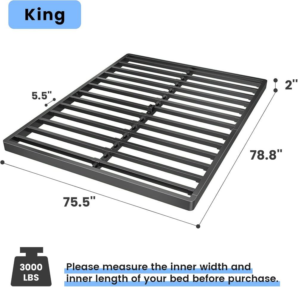 Superay 2 Inch King Box Spring Low Profile Metal Bed Base, Easy Assembly