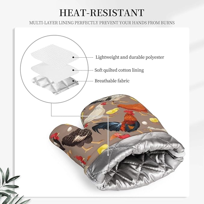 Fun Hen Chicken Rooster Oven Mitts and Pot Holders Set of 4 Silicone Heat - Image 4