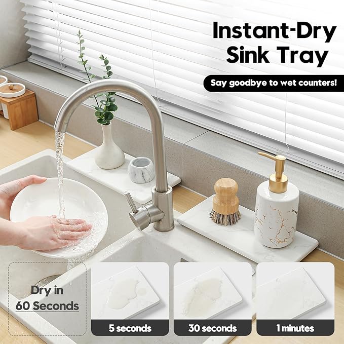 2PCS 10"x 5" Large Bathroom Sink Vanity Trays, Water Absorbing Diatomite Stone - Image 3