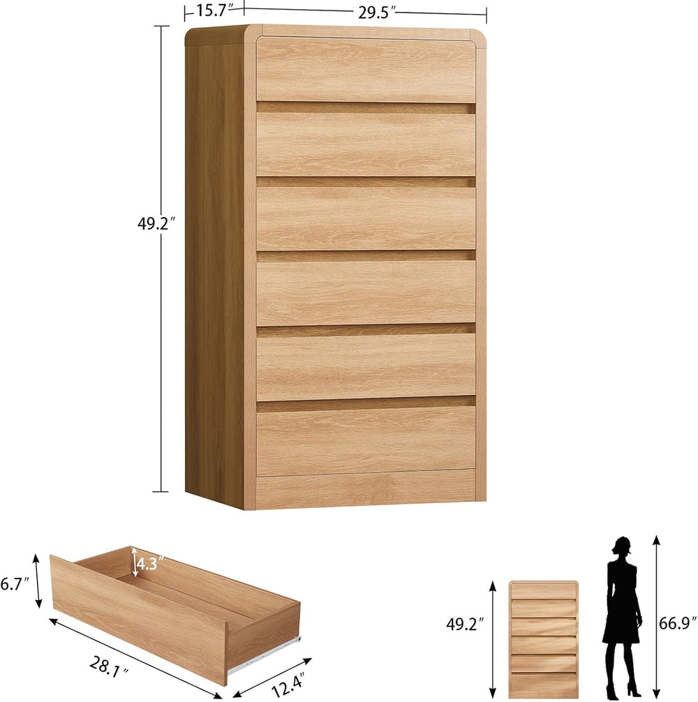 TEENFON Tall Dresser for Bedroom with 6 Drawers, 49.2" Tall Dressers &am...
