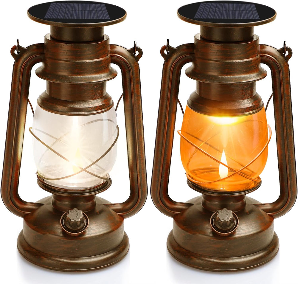 2 Pack Vintage Hanging Solar Lanterns Outdoor, IP65 Waterproof