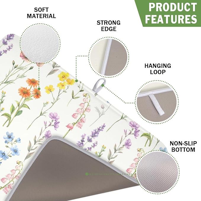 Spring Floral Dish Drying Mat for Kitchen Counter 16 x 18 Inch Colorful Flowers - Image 3