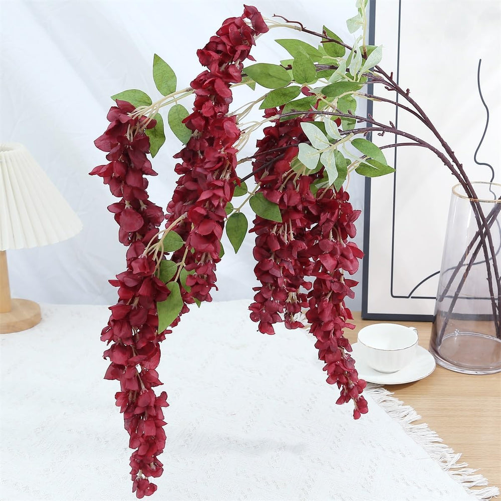 4pcs 47.2in Artificial Fake Wisteria Hanging Flower Garland Silk(crimson)