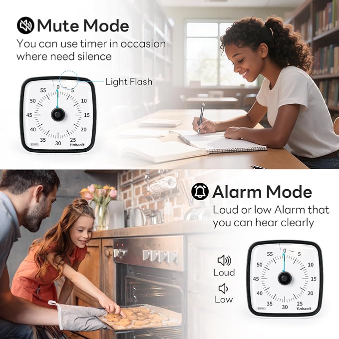 Yunbaoit Visual Timer with Night Light, 60-Minute Countdown Timer - Image 4