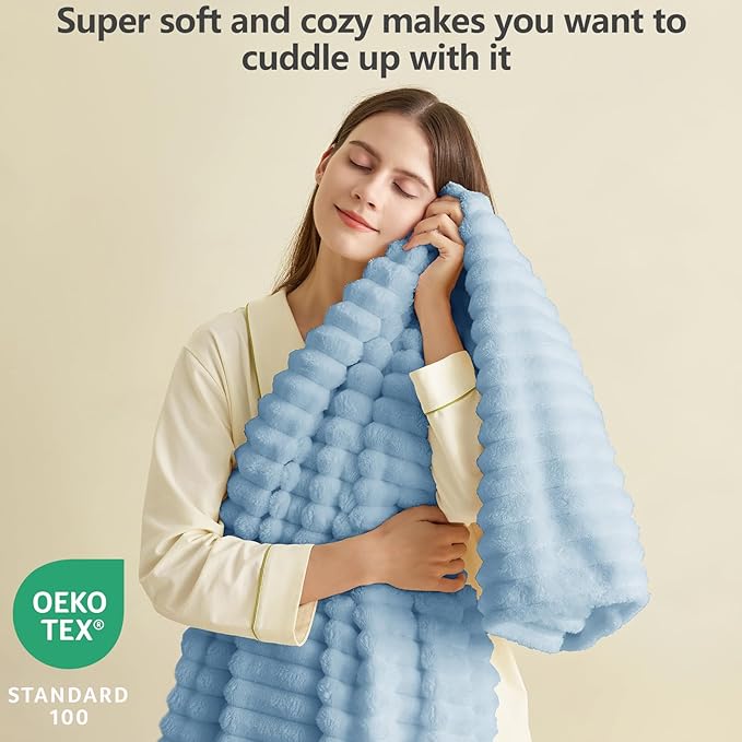 HIMEET Light Blue Ribbed Twin Blanket - Image 2