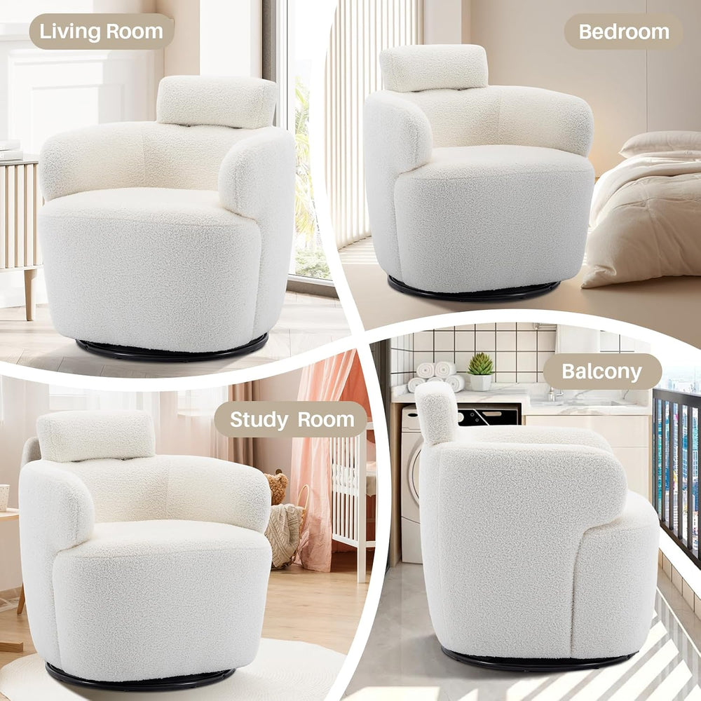 Small Swivel Accent Chair,360° Barrel Armchair, Adjustable Headrest