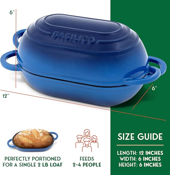 Enameled Cast Iron Bread Oven 2 Qt, Non-Stick Single Loaf Cast Iron Bread Pan