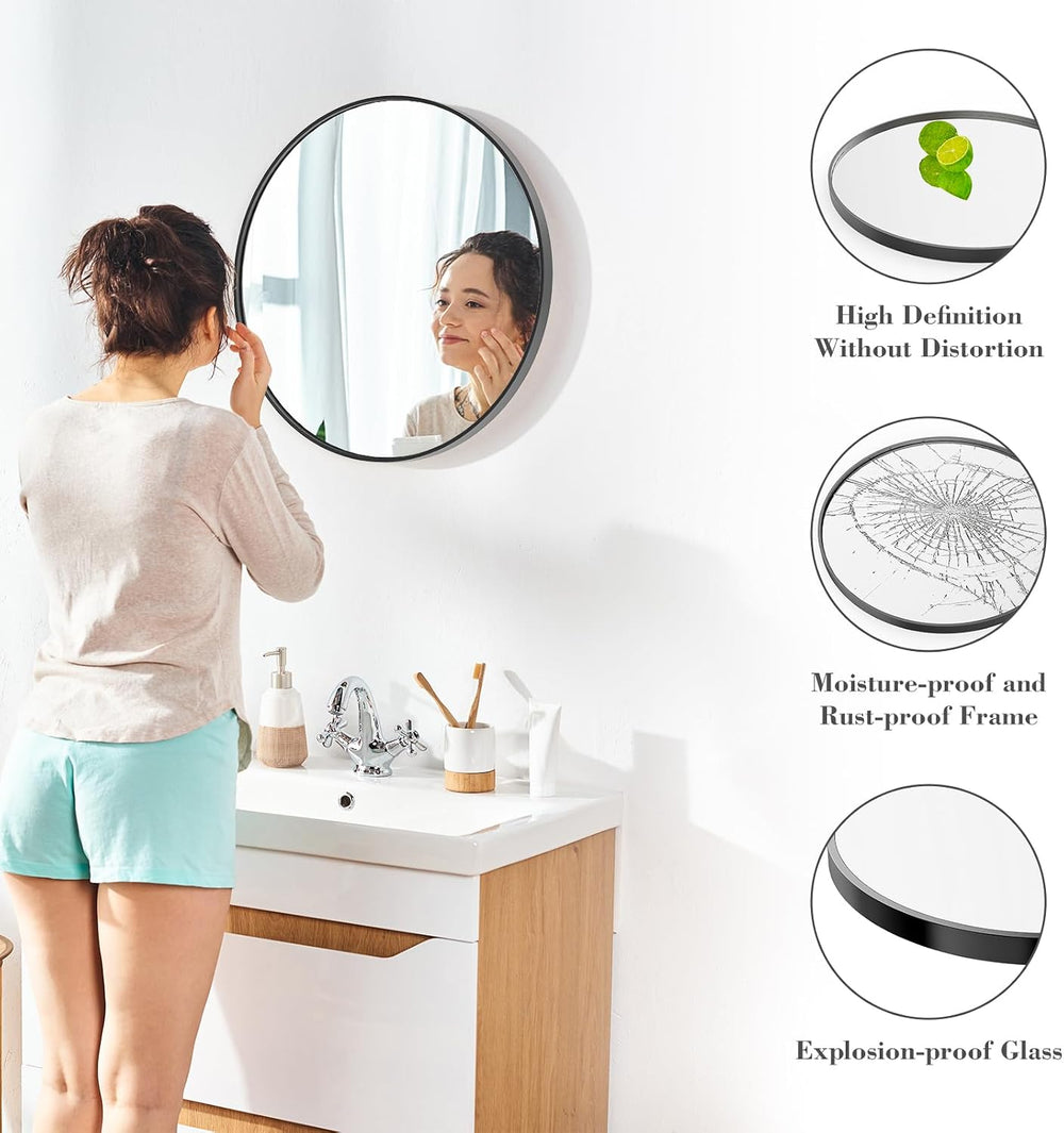 Sweetcrispy 24 Inch Round Wall Mirror, Bathroom Mirror for Over Sink