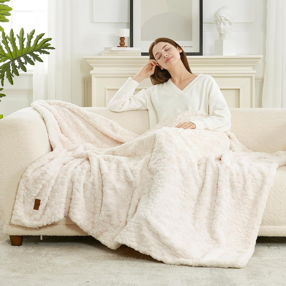 Cozy Bliss Faux Fur Throw Blanket for Couch, Fuzzy Soft Plush Thick Warm Fluf...