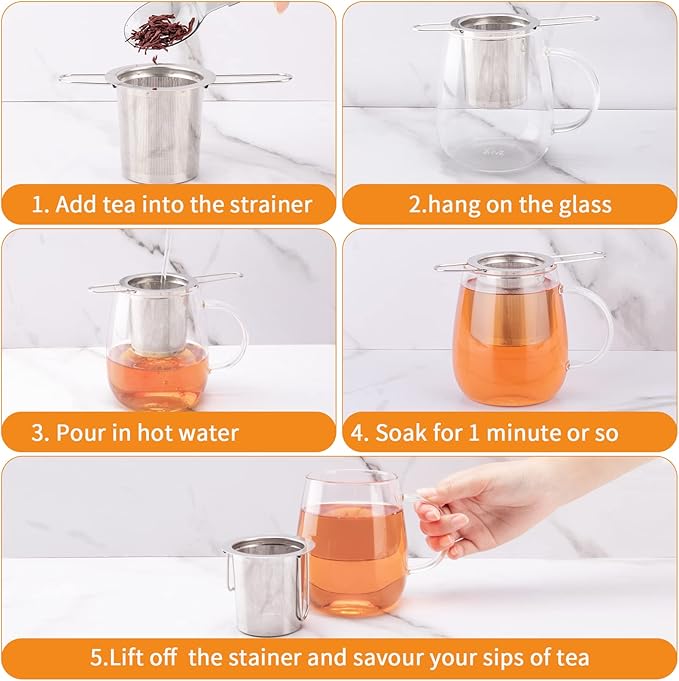 2Pack Tea Strainer, Stainless Steel Tea Infuser Basket Sitting in Mugs - Image 4