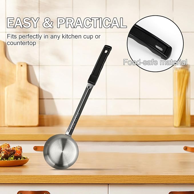 6 Ounce Solid Stainless Steel Portion Control Ladle Spoon -2Pcs Pizza Sauce - Image 4