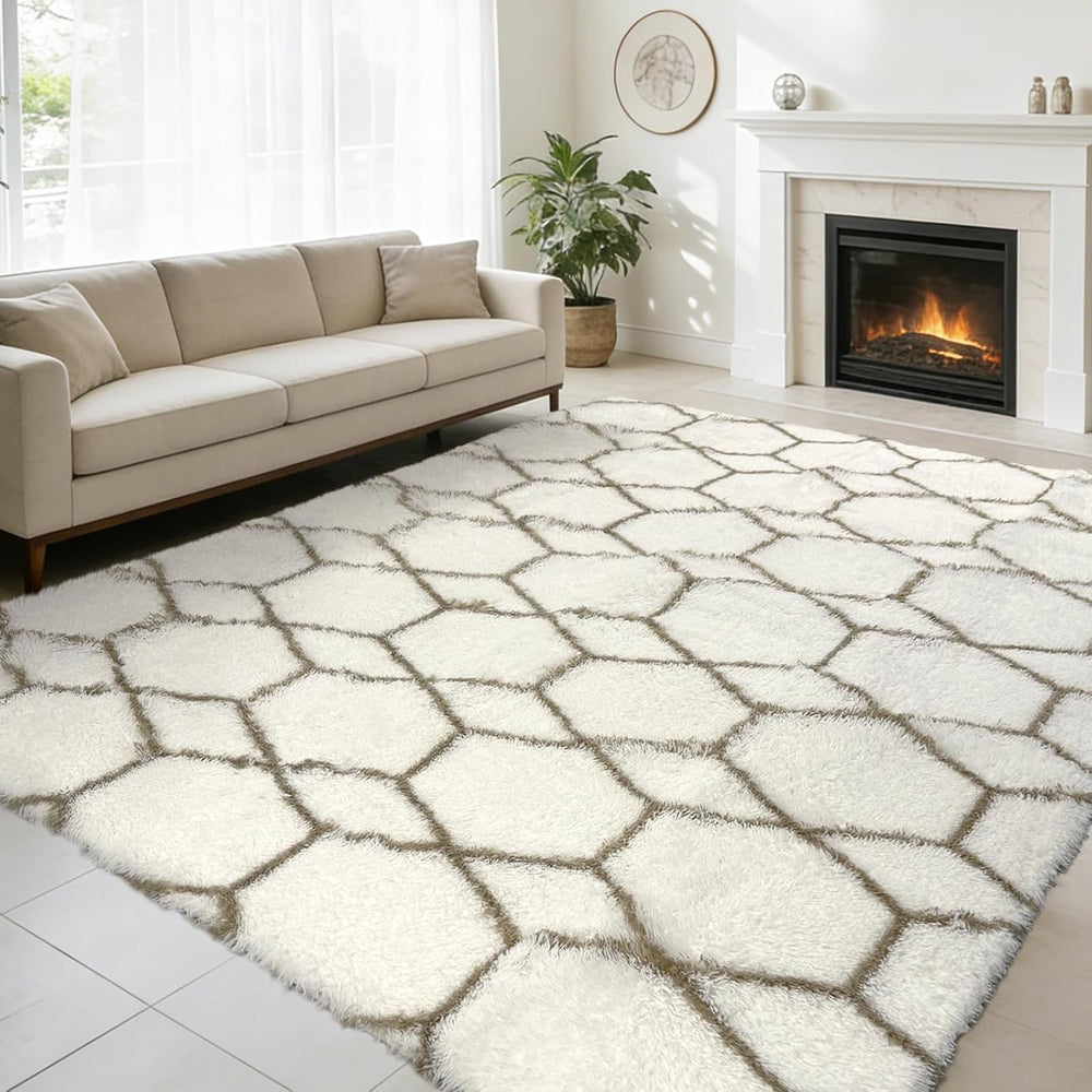 8x10 Fluffy Area Rugs for Living Room,Geometric Shag Area Rug for Bedroom