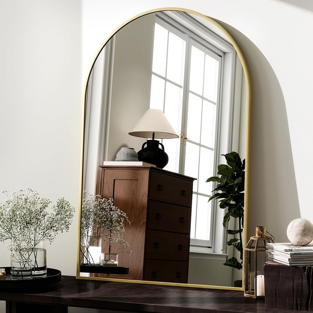HARRITPURE Arched Wall Mirror 24"x36" Gold Metal Frame Vanity Mirrors