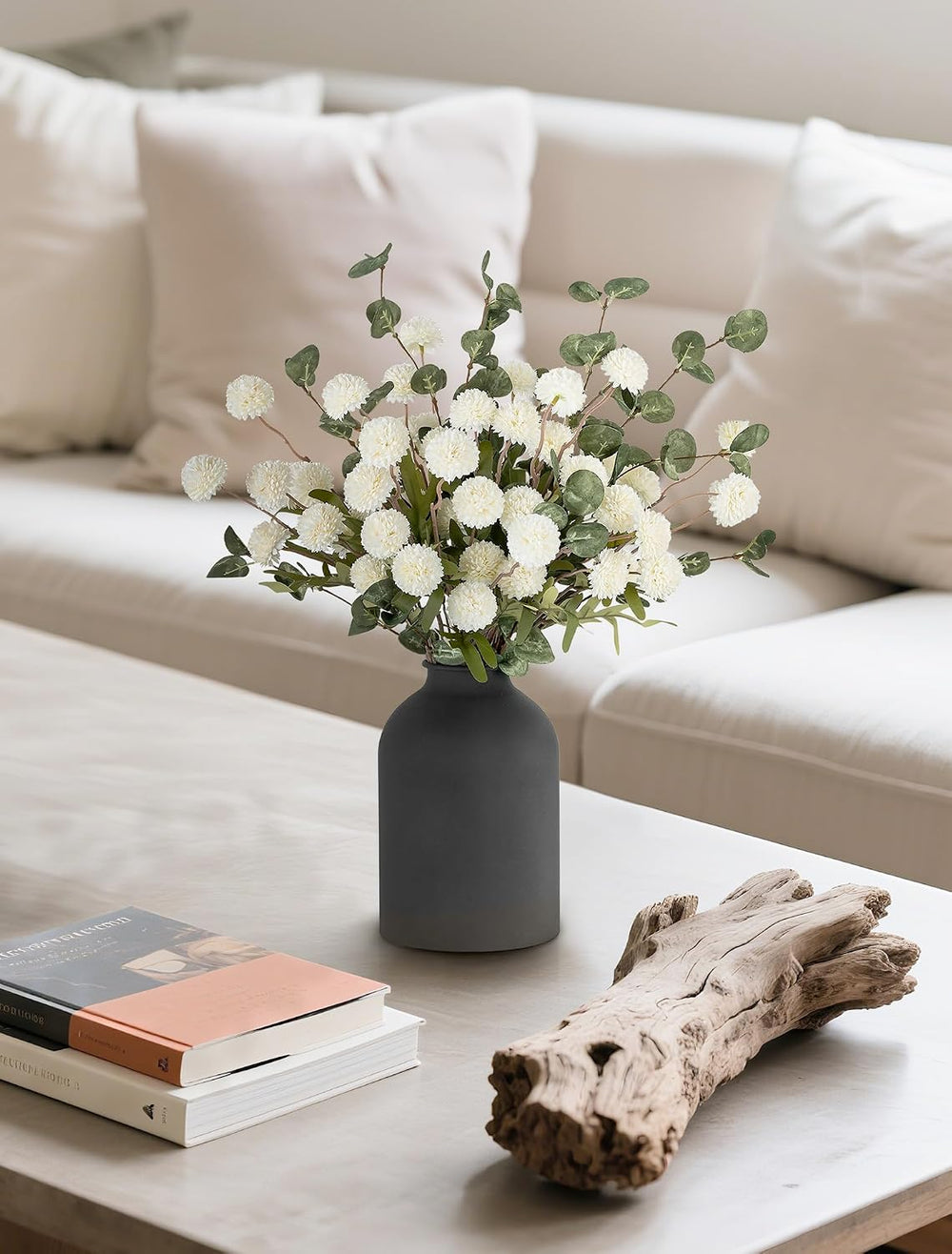 BLOSMON Fake Mum Flowers in Vase, White Dining Table Centerpiece Decor